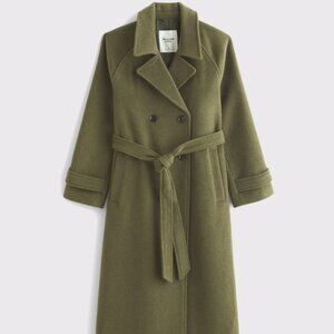 Abercrombie Wool-Blend Trench Coat in Olive Size Large